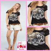 5043-T-Shirt de Onça com Aplique Tachas
