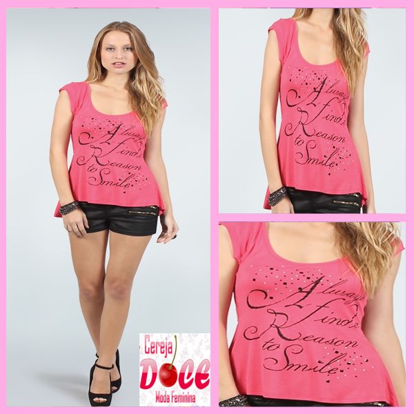 5033-Blusa Modal Estampa com Apliques