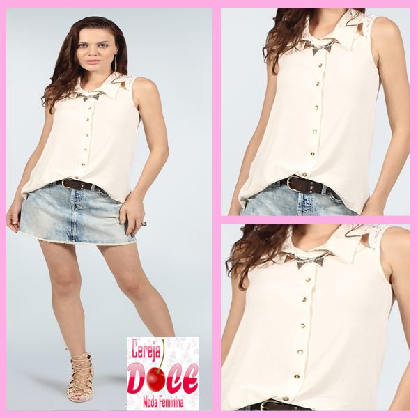 5086-Blusa Regata com Gola Viscolinho com Renda