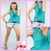 5054-Blusa Modal com Botão e Renda